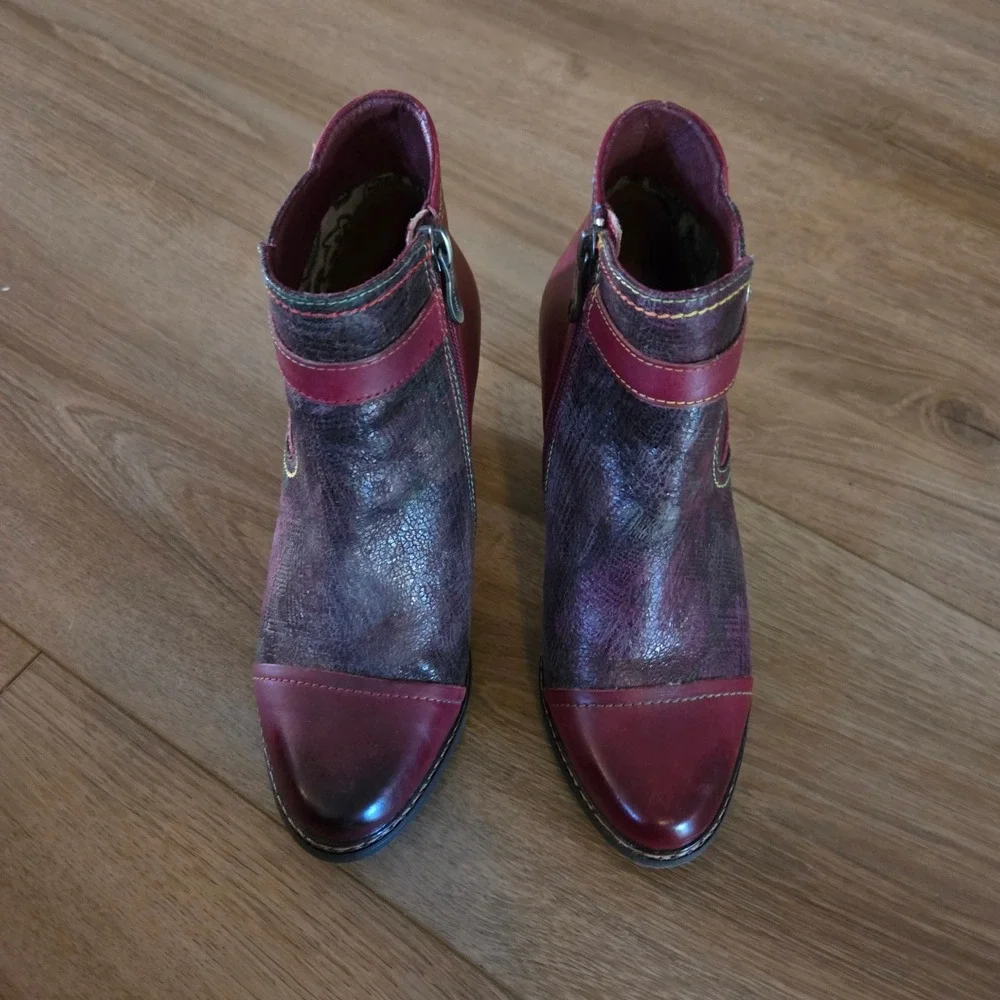 L Artiste Spring Step‎ Women's Burgundy Leather Ankle Boots Size 37 Wedge Heel